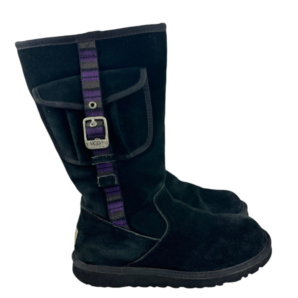 UGG F3010G Black Suede Cargo Pocket Sheepskin Retro Tall Boots Womens Size 5